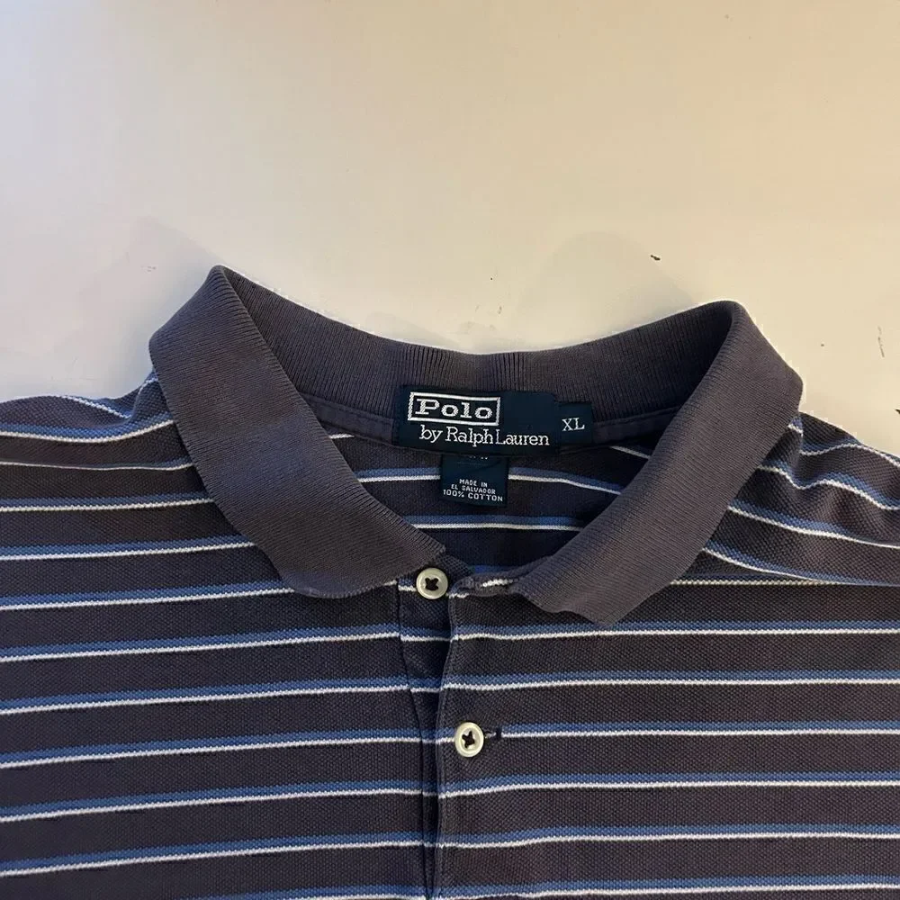 Polo Ralph Lauren 100% Cotton Navy White Striped Polo Shirt Size XL